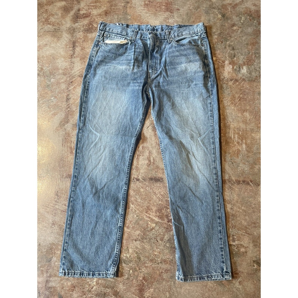 VTG Levi's 514 Slim Straight Leg Leather Patch Light Blue Denim 38W x 30L *